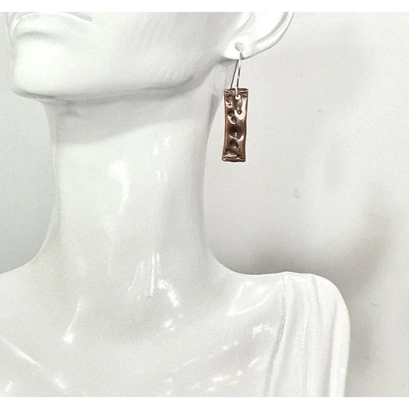 Artisan Hammered copper Art Earrings Brutalist Modernist MCM Boho Dangle - Picture 2 of 6